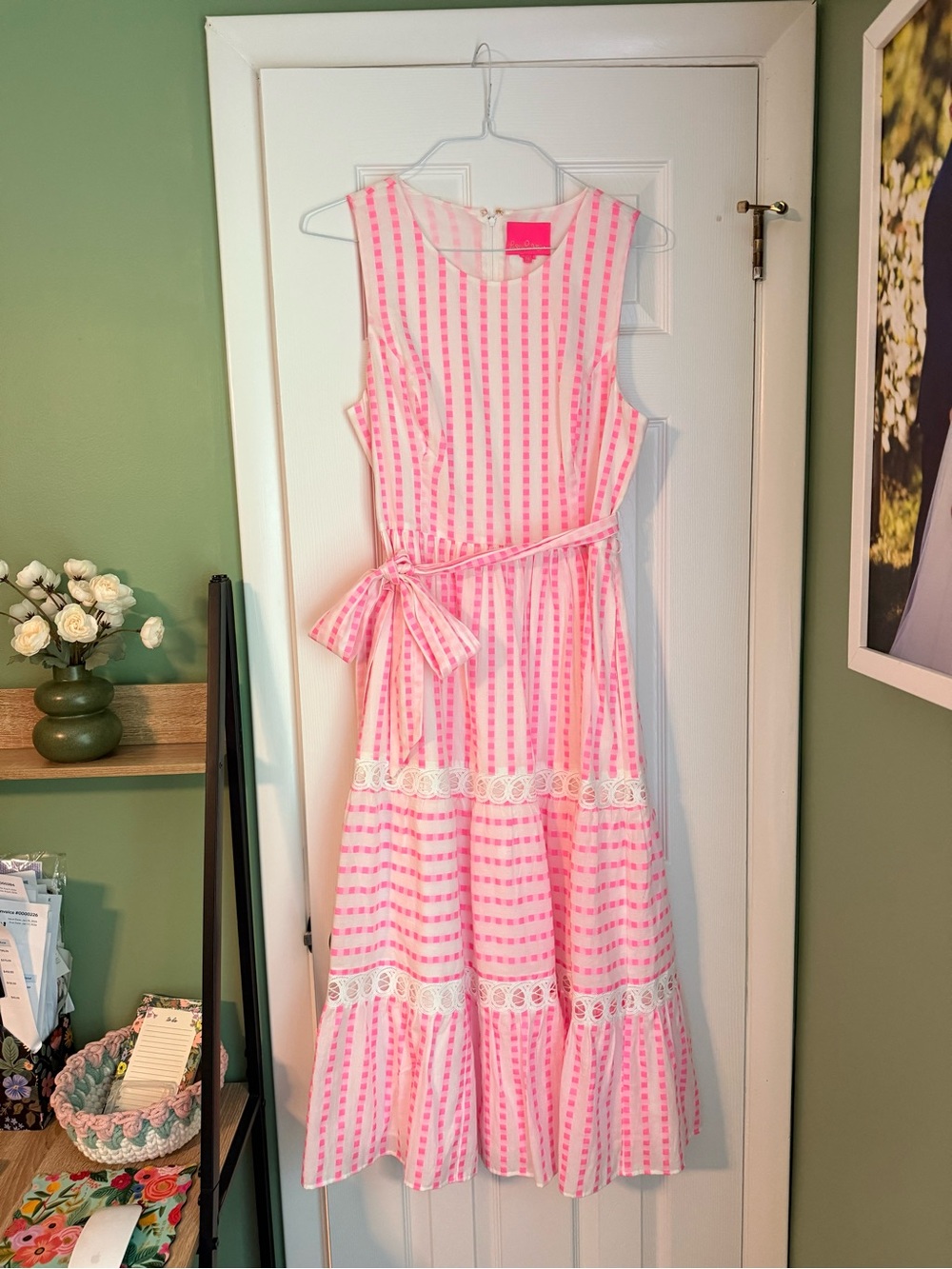 Lilly Pulitzer Pink/white Sleeveless Stripe Maxi Dress with belt